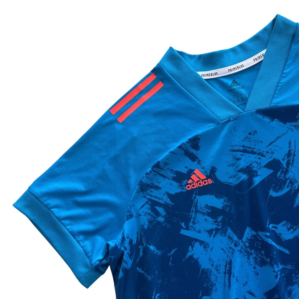 Adidas Primeblue Womens 2XL Blue Condivo 20 Soccer Football Ribbed V-neck Jersey